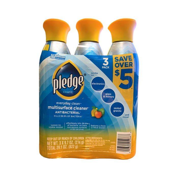 Pledge Everyday Clean Antibacterial Multi-Surface Cleaner, 3-Pack, 9.7oz, Citrus