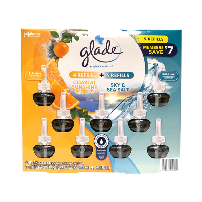 Glade Plugins Scented Oil, Sky & Sea Salt & Coastal Sunshine Citrus, 9 Refills