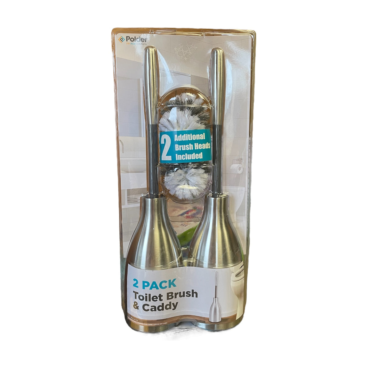 2 Pk Polder Stainless Steel Toilet Brush Caddy and Bonus Heads ...