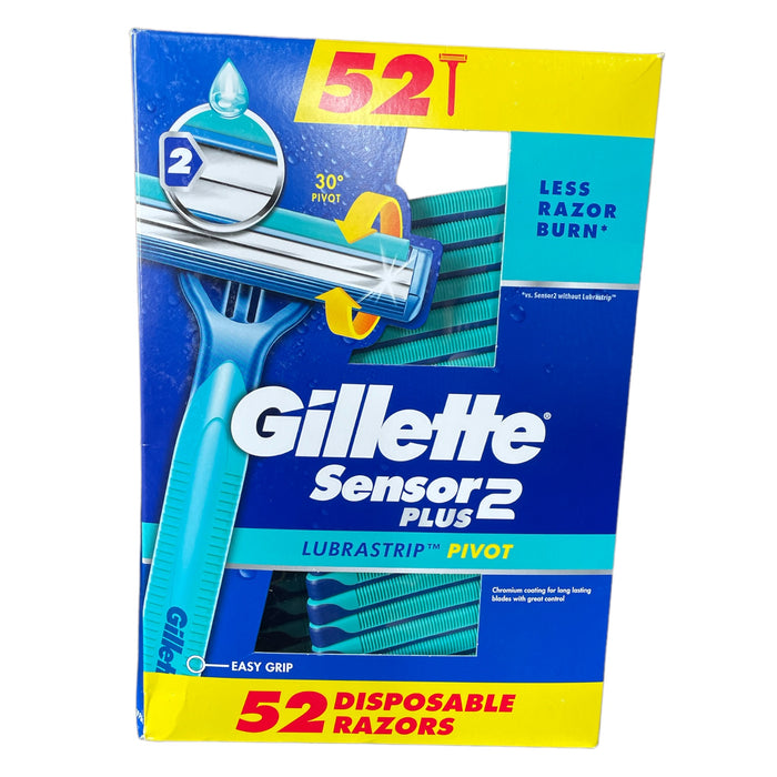Gillette Sensor2 Plus Pivoting Head +Lubrastrip Men's Disposable Razors, 52 Ct