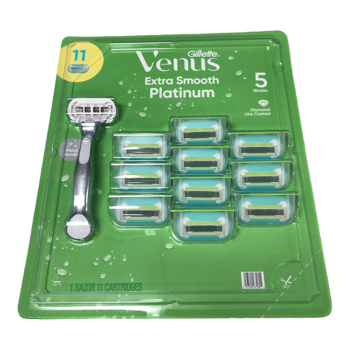 Venus Platinum Extra Smooth Metal Handle Women's Razor, 1 Handle + 11 Refills