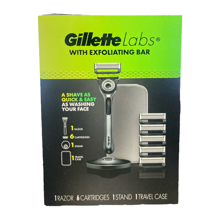 GilletteLabs with Exfoliating Bar Men's Razor & Travel Case + 6 Ct Blade Refills