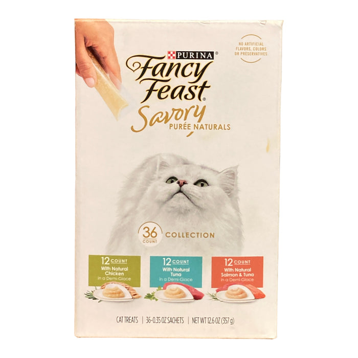 Fancy Feast Savory Puree Pouches, Variety Pack, 0.35 Ounce (Pack of 36)