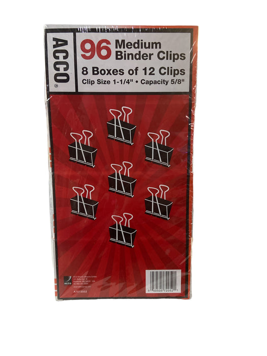 ACCO Medium Size Binder Clips - 1 p1/4'' Width. 5/8'' Capacity (96 Total)