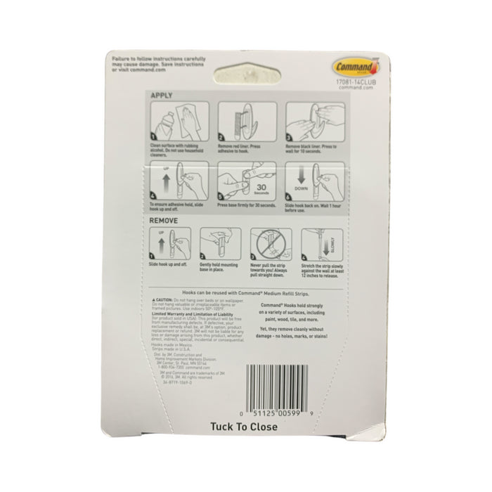 3M Command Brand Medium General Purpose Hooks, White, 14 Hooks & 20 strips, 3lbs