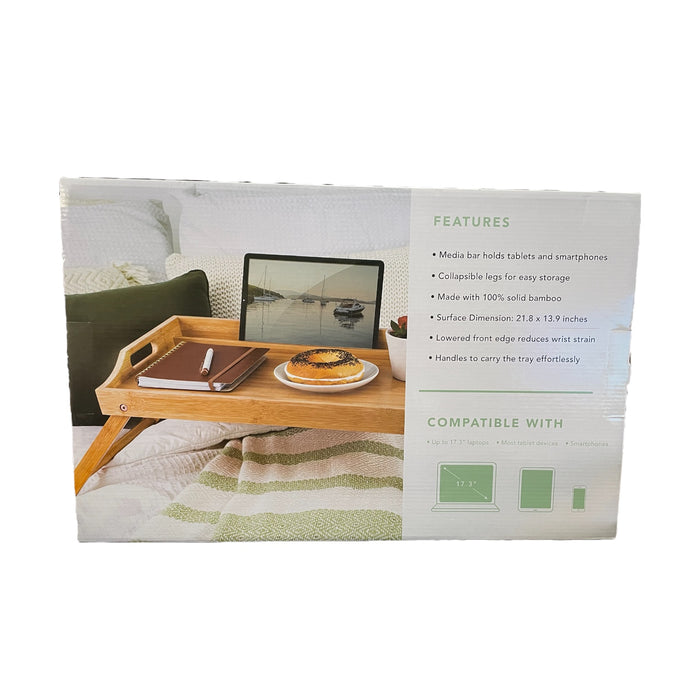 Rossie Home Media Bed 21.8" x 13.9" Bamboo Tray with Phone Holder
