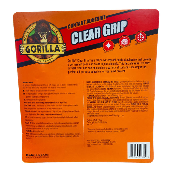 Gorilla Clear Grip Contact Adhesive Crystal Clear Water Proof - 4 Pack