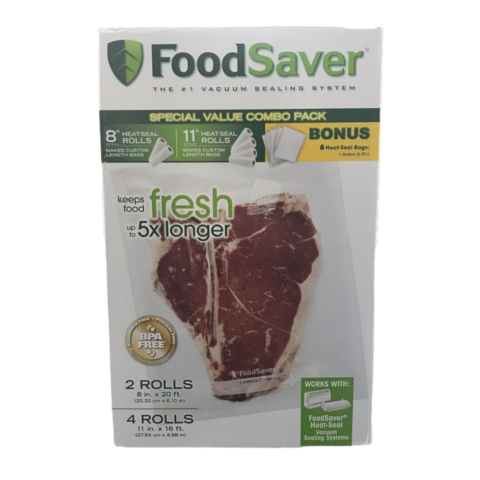 FoodSaver Roll Combo Pack, 2 Rolls of 8" x 20', 4 Rolls of 11" x 16'