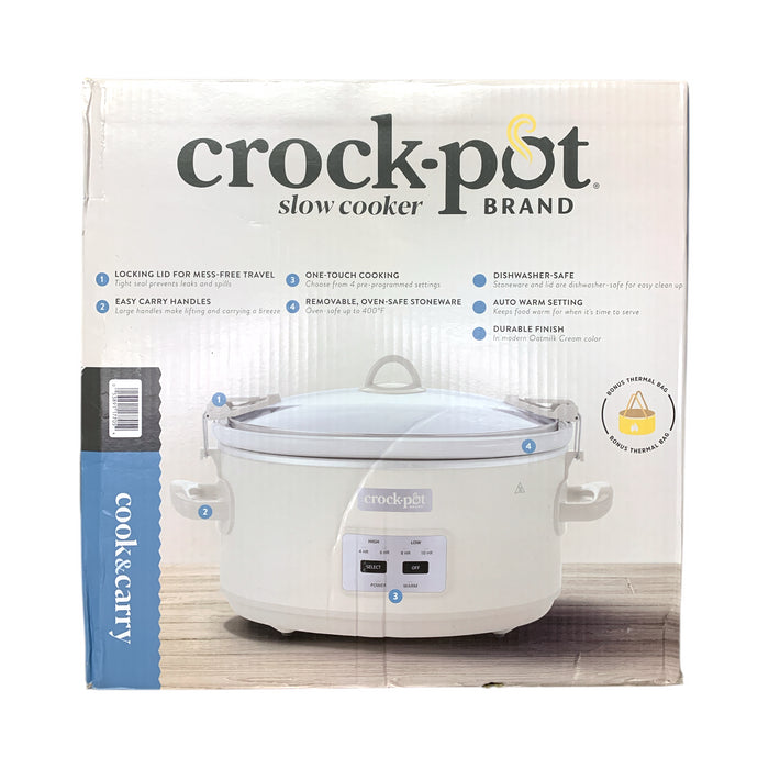 Crock-Pot 7-Quart Cook & Carry Slow Cooker & Thermal Carry Bag, Oat Milk Cream