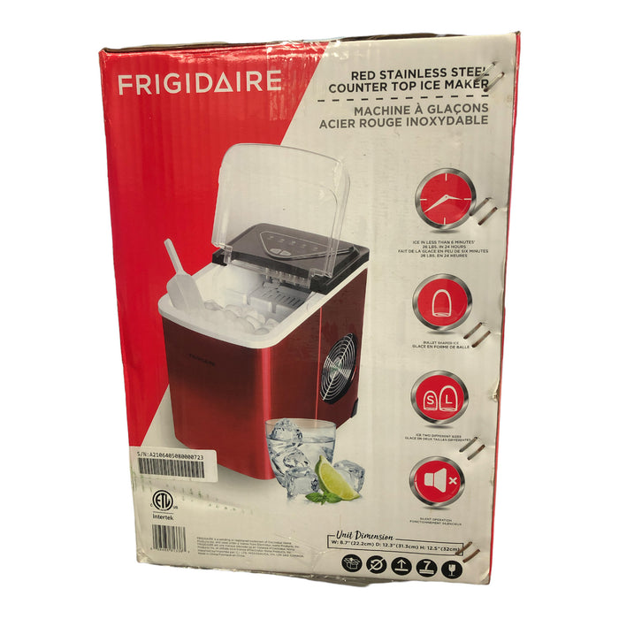 Frigidaire Compact Countertop Ice Maker, 26lbs of Ice per day, Red Stainless