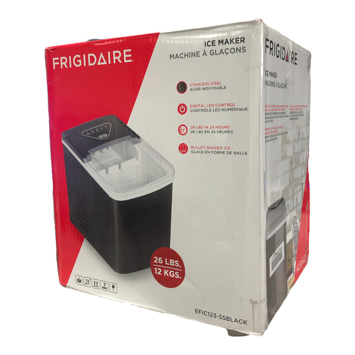 Frigidaire Stainless-Steel 26-lb. Bullet-Shaped Ice Maker, Black