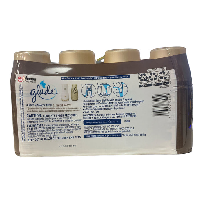 Glade Automatic Spray Air Freshener 4 Refill bottles (Cashmere Woods)