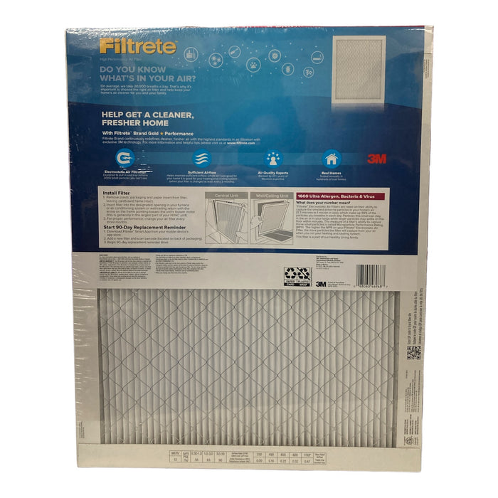 Filtrete 1600 MPR Ultra Allergen 2X Bacteria & Virus Filter, 16x20x1, 4 Pack