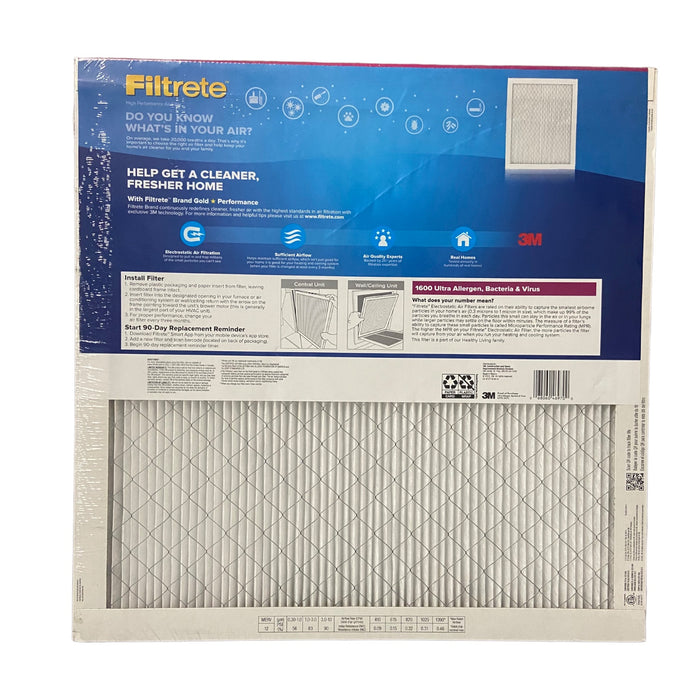 Filtrete Ultra Allergen 2X Bacteria & Virus Filter (1600 MPR), 20x20x1 (4 Pack)