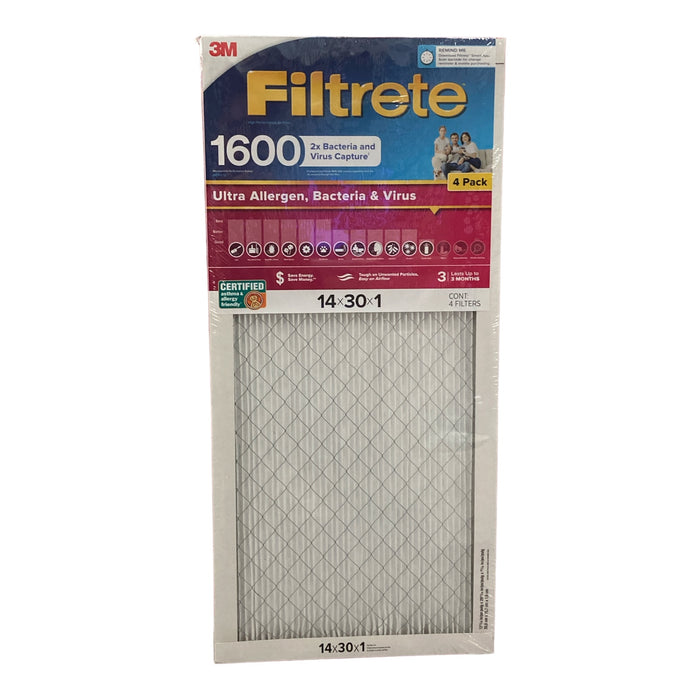 Filtrete Ultra Allergen 2X Bacteria & Virus Filter (1600 MPR) 30x14x1 (4 Pack)