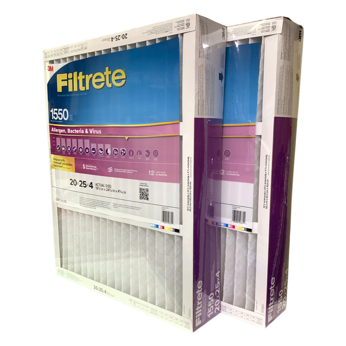 3M Filtrete Electrostatic High Performance Air Filter 2-Pack, 1550, 20"x25"x4"