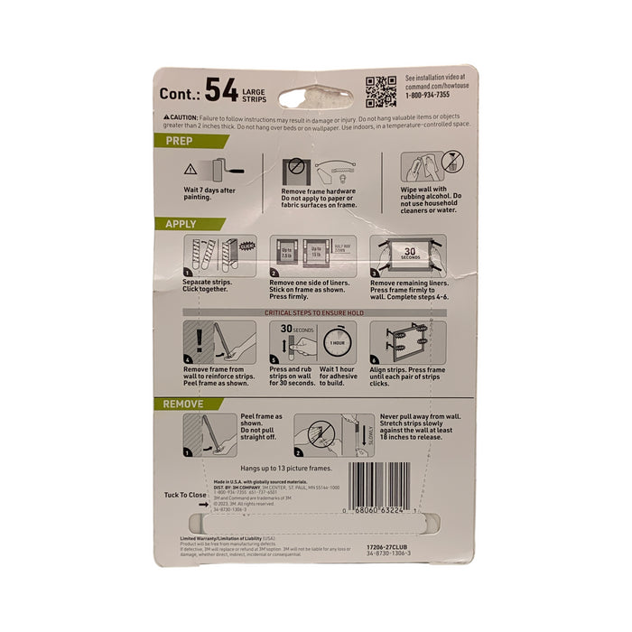 3M Command Damage-Free Hanging Strips, Large Picture Hanging Strips, 15lbs, 27ct