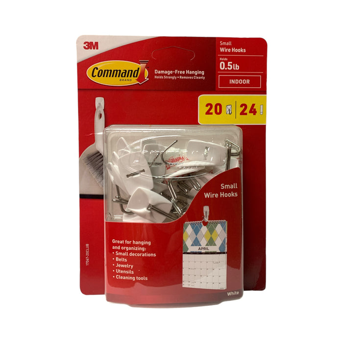 3M Command Brand Damage-Free Hanging Strips, Small Wire Hooks-20 Hooks 24 Strips