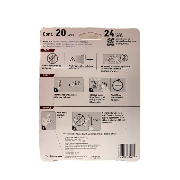 3M Command Brand Damage-Free Hanging Strips, Small Wire Hooks-20 Hooks 24 Strips