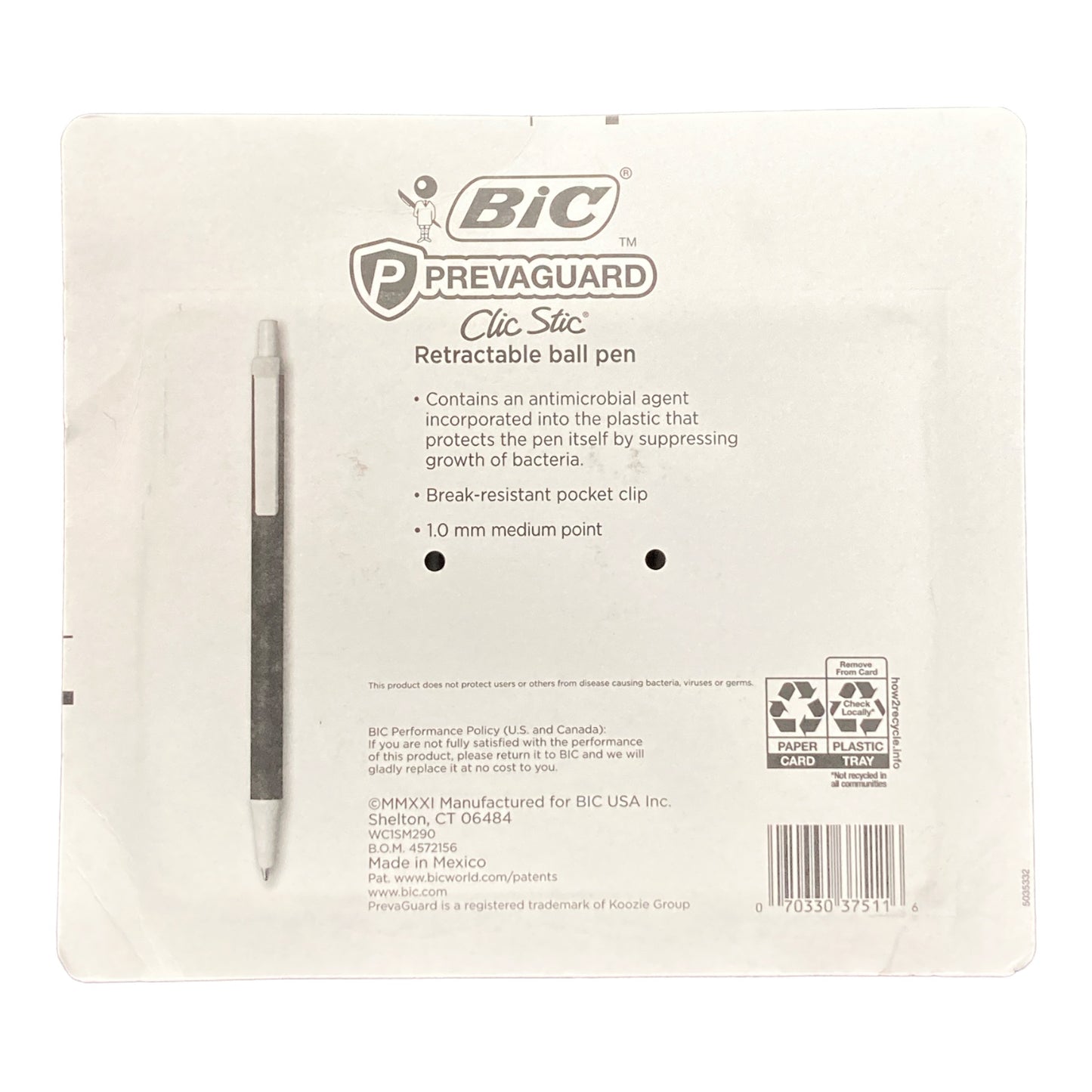 BIC Prevaguard Anti-Microbial Retractable Ball Pen Med (1.0 mm) Black (24 Ct)