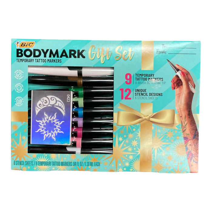 BIC BodyMark Temporary Tattoo Kit, 9 Markers & 6 Stencil Sheets