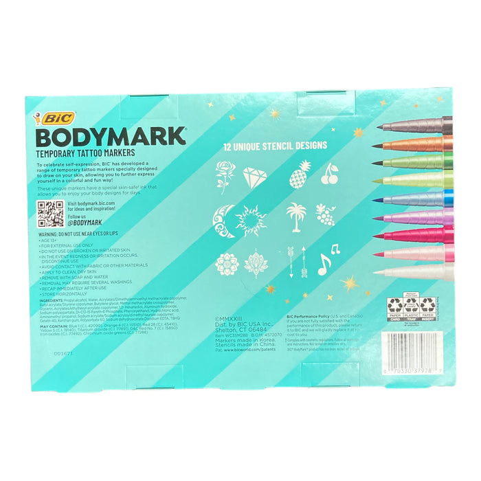 BIC BodyMark Temporary Tattoo Kit, 9 Markers & 6 Stencil Sheets