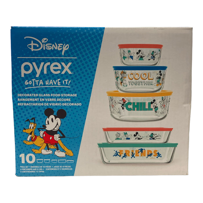 Disney Mickey Mouse Pyrex 10 Piece Glass Food Storage Set Bowls and Lids