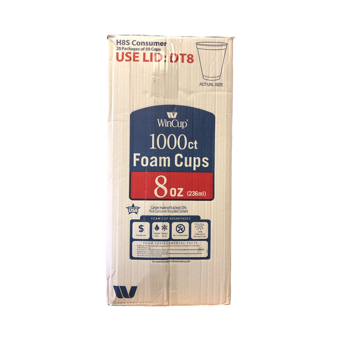 WinCup 1000 Count Hot & Cold Beverage Styrofoam Cups, 8oz