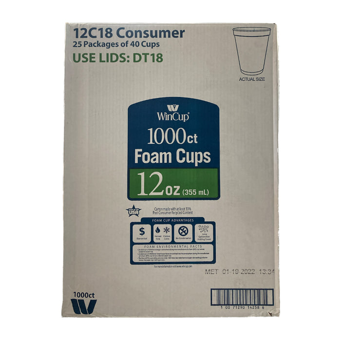 Wincup Foam Cold and Hot Cup, 12 oz, 1000 ct