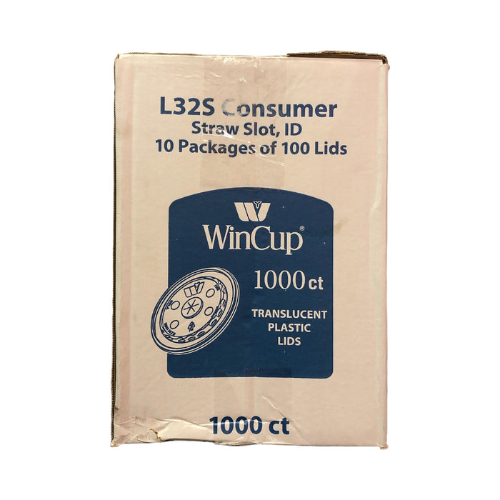 WinCup 1000 Count Translucent Plastic Lids with Straw Slot, L32S, for 32 & 44oz