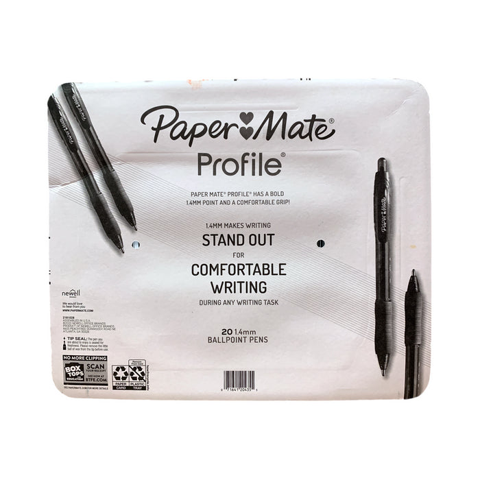 Paper Mate Profile Bold 1.4mm, Retractable Ink Pen, Comfort Grip, Black. 20ct.