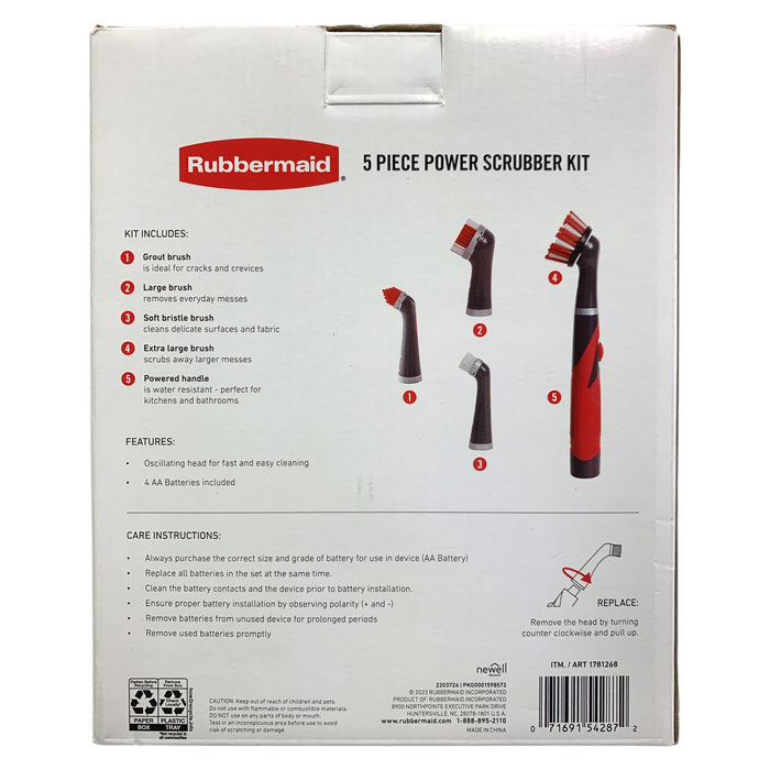 Rubbermaid Oscillating Head Power Scrubber 5-Piece Set for Fast & Easy Cleaning