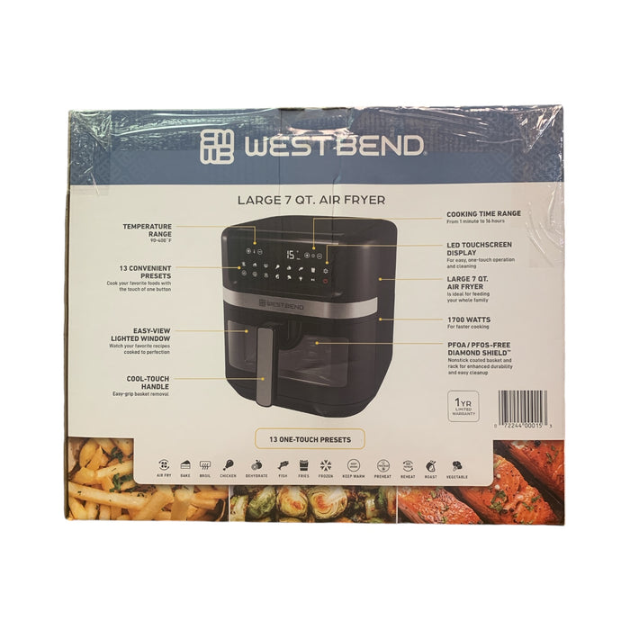 West Bend 7QT Air Fryer With Dishwasher-Safe Basket and 13 One-Touch Presets