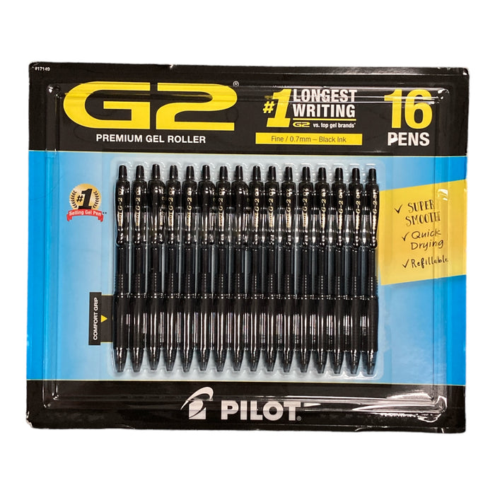 Pilot - G2 Gel Roller Ball Retractable Fine Black - 16 Pens