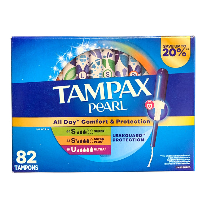 Tampax Pearl Tampons Trio Pack, Unscented, 82 ct.