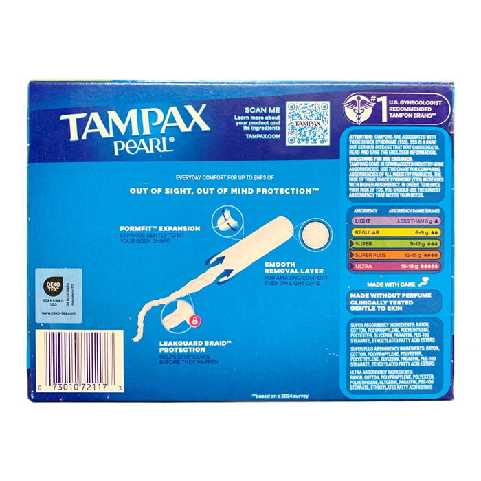 Tampax Pearl Tampons Trio Pack, Unscented, 82 ct.