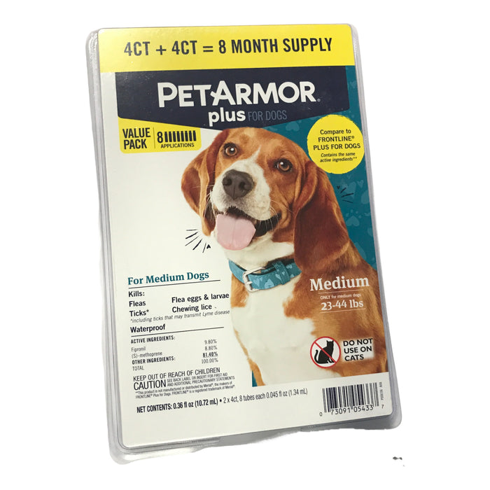 PetArmor Plus Flea and Tick Prevention for Medium Dogs, 8 ct. (23 to 44 lbs.)