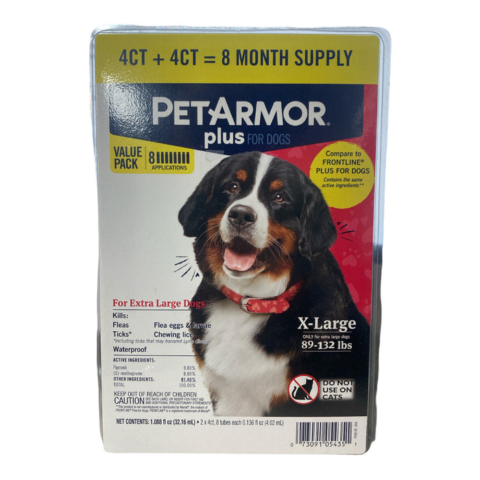 PetArmor Plus Flea and Tick Prevention - XL Dogs 89-132lbs - 8 Applications