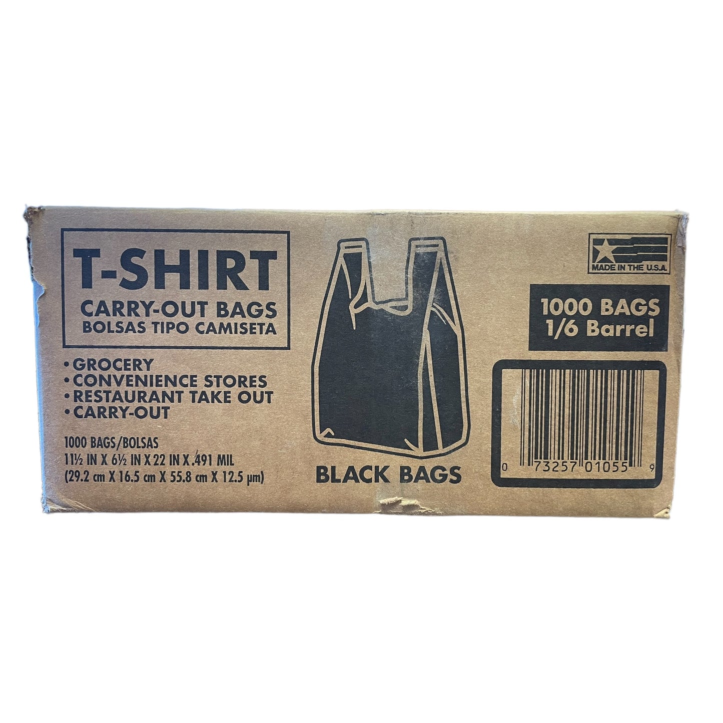 Poly America 1,000 Count Black T-Shirt Carryout Bags, 11.5" x 6.5" x 22"