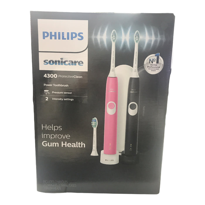 Philips Sonicare ProtectiveClean 4300 Rechargeable Toothbrush, 2 pk (Pink, Black