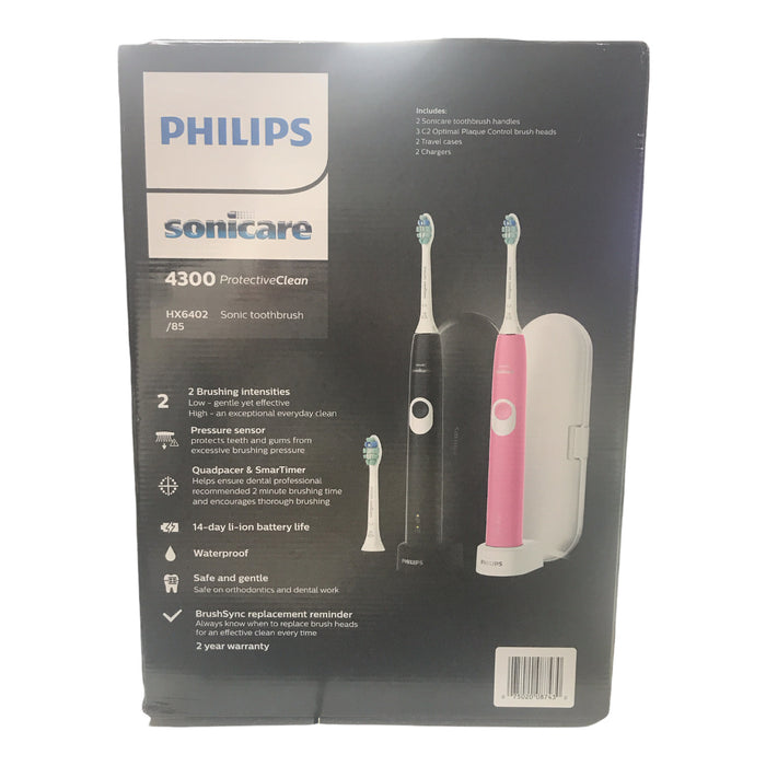 Philips Sonicare ProtectiveClean 4300 Rechargeable Toothbrush, 2 pk (Pink, Black