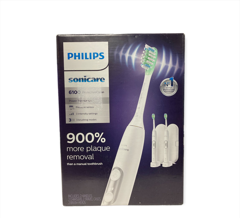 Philips Sonicare 6100 ProtectiveClean Power Toothbrush (2 Pack), White