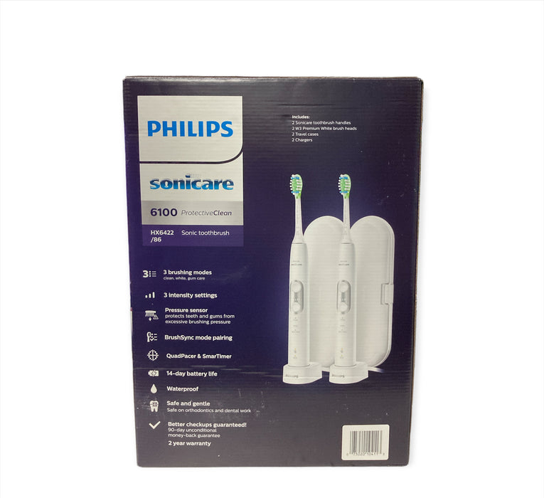 Philips Sonicare 6100 ProtectiveClean Power Toothbrush (2 Pack), White