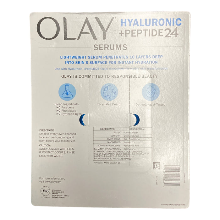 Olay Hyaluronic + Peptide 24 Serum Fragrance-Free 1.3 Fluid Ounce (Pack of 2)
