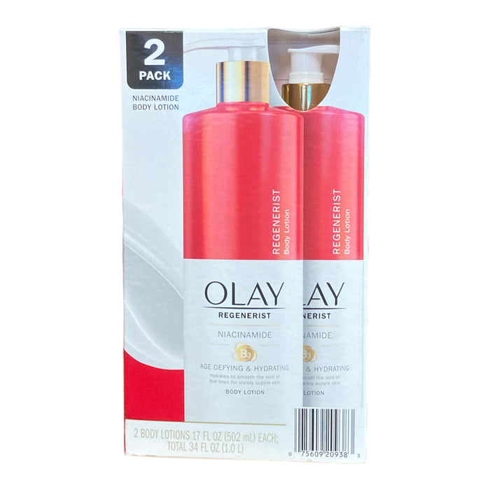 Olay Age Defying & Hydrating Niacinamide Hand/Body Lotion, 17 Fl Oz (2 Pack)