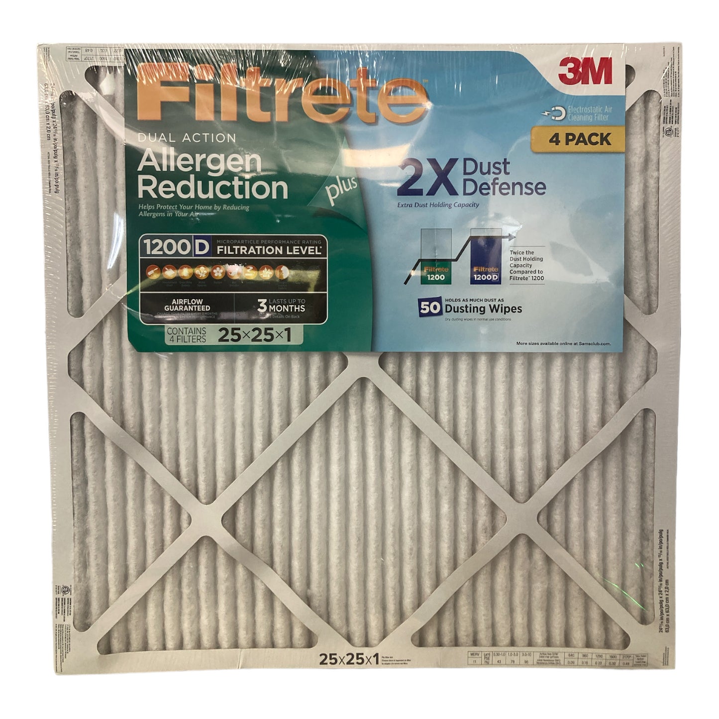 25 x 25 x 1 Filtrete Allergen Reduction Plus 2X Dust Filter (4 pk.)