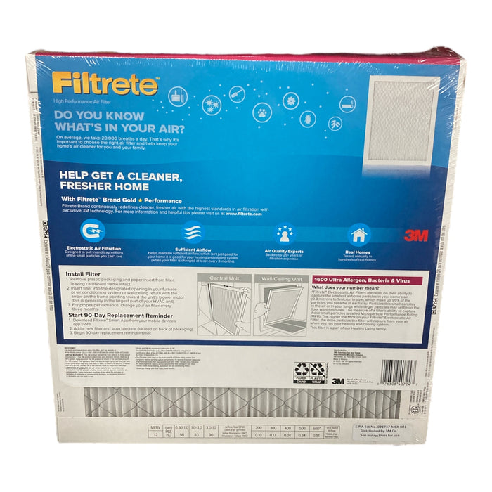 3M Ultra Allergen Filtrete Filter MPR 1600 MERV 12 14x14x1 4-Pack