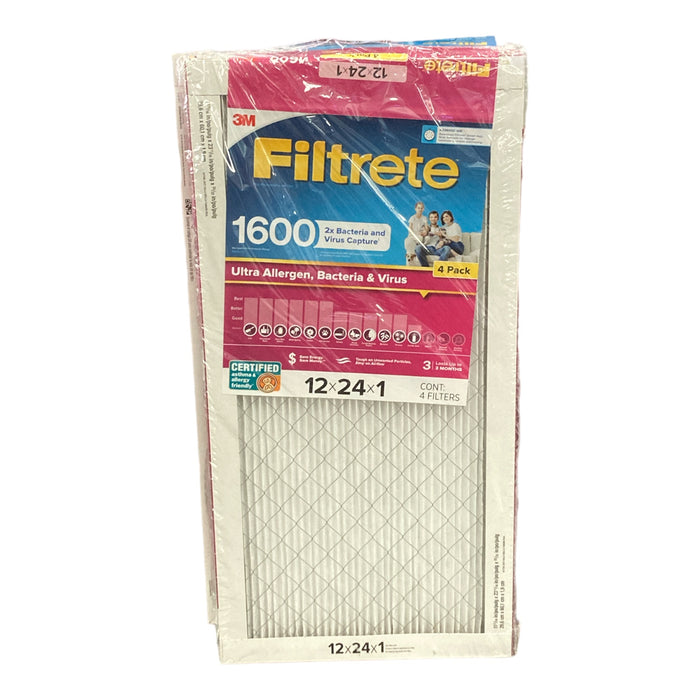 Filtrete Ultra Allergen 2X Bacteria & Virus Filter (1600 MPR) 24x12x1 (4 Pack)