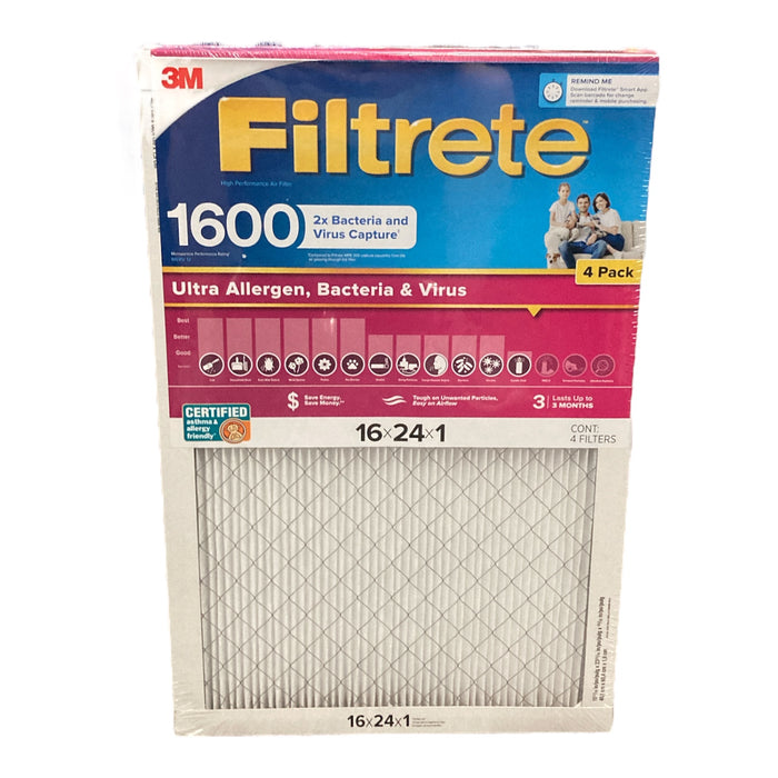 Filtrete Ultra Allergen 2X Bacteria and Virus Filter 16x24x1, 1600 MPR (4 pk.)