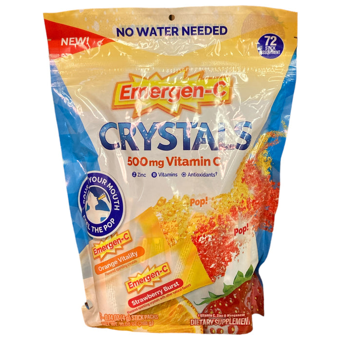 Emergen-C Crystals 500 mg Vitamin C Immune Support Orange & Strawberry (72 Ct)